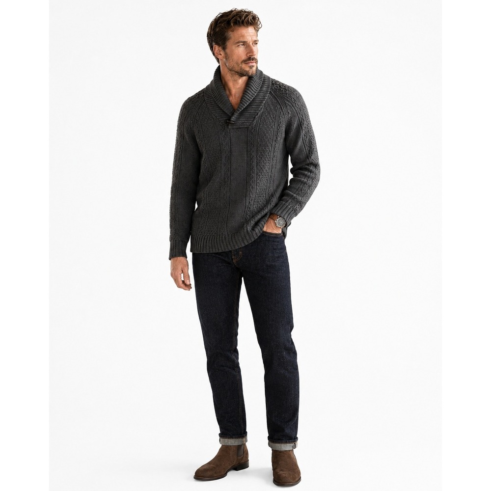 7 For All Mankind Merino Cashmere Shawl Collar Sweater XL Gray